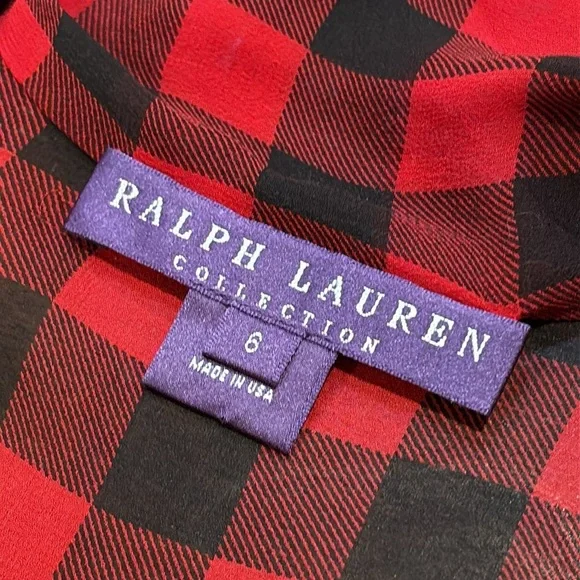 Vintage Ralph Lauren Collection Silk Plaid Button-Up Top Blouse Red / Black 6 - Picture 7 of 12
